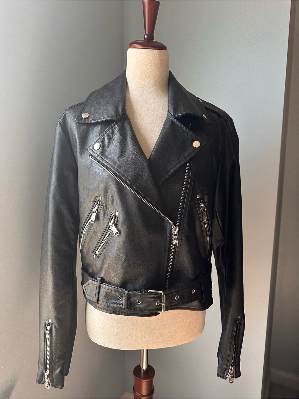 Classic Black Leather Moto Jacket - Women